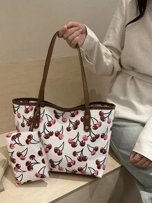 1件女款休閒通勤包，2025大容量極簡百搭單肩包，時尚小眾設計壓紋托特包，舒適獨特肩帶，適合大學生上課/購物/出遊/商場逛街/約會/度假 - 白色 - 查看 2