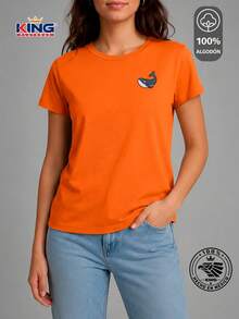 SHENDY VENDY Women's T-Shirt 100% Cotton, Short Sleeve, Round Neck, Soft And Comfortable T-Shirt, Minimalist Print With Whale Design - 查看 1