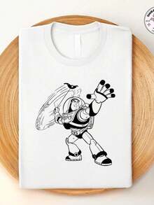 Camiseta Gráfica Estampado Robot Cómic Manga Corta Casual Streetwear Estilo Deportivo Japonés Uso Diario Blusa Gráfico - Blanco - Ver 1