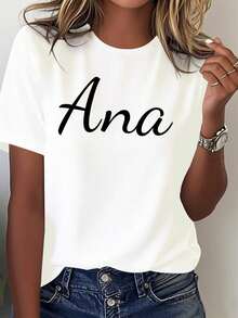 Soft Cotton Summer T-shirt100% Cotton Casual Printed TeeCamiseta de Cumpleaños de Ana, Hecha de Algodón Suave y Puro para Mujer - Estilo Urbano Vintage, Unisex, Holgada, de Manga Corta y Cue - Blanco - Ver 1
