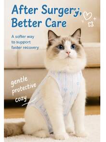 1pc Pet Cat Spay Surgery Recovery Suit, Female Cat Post-Op Clothing, Lightweight & Breathable, Prevents Licking, Scratching, Biting And Shedding, Pet Supplies, Functional Pet Apparel - Blue - View 3