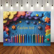 Pancarta de fondo personalizable con texto para fiesta temática de regreso a la escuela, diseño de decoración con lápiz, cuaderno, mochila, globo terráqueo, manzana, nota adhesiva y estrella, tema de regreso a la escuela, adecuado para ceremonia de apertura del nuevo semestre, reunión de clase de regreso a la escuela, decoración del aula, decoración de fondo para registro de eventos del campus, pancarta de fotografía de vinilo - Multicolor - Ver 20