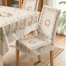 1/4/5/6/7pcs Pink Rose Floral Print Chair Covers/Chair Slipcovers Set, Suitable For Indoor Home, Restaurant, Hotel, Ideal Choice For Modern Daily Decoration. Tablecloth Fits Square Dining Table, Elastic Chair Covers Are Washable. - Multicolor - View 9