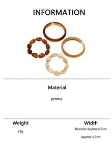 1 Set Caramel Amber Resin Bangle Bracelet Set For Women, Faux Jade Texture, Layered Wear, European And American Vintage Jewelry - Brown - View 6