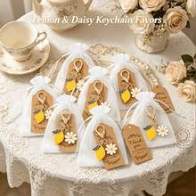 5/10sets Summer Lemon Daisy Keychain Sets With White Organza Bags & Thank You Tags,Suitable For Bridal Shower ,Baby Shower ,Wedding, Guest Mini Souvenir Present - View 7