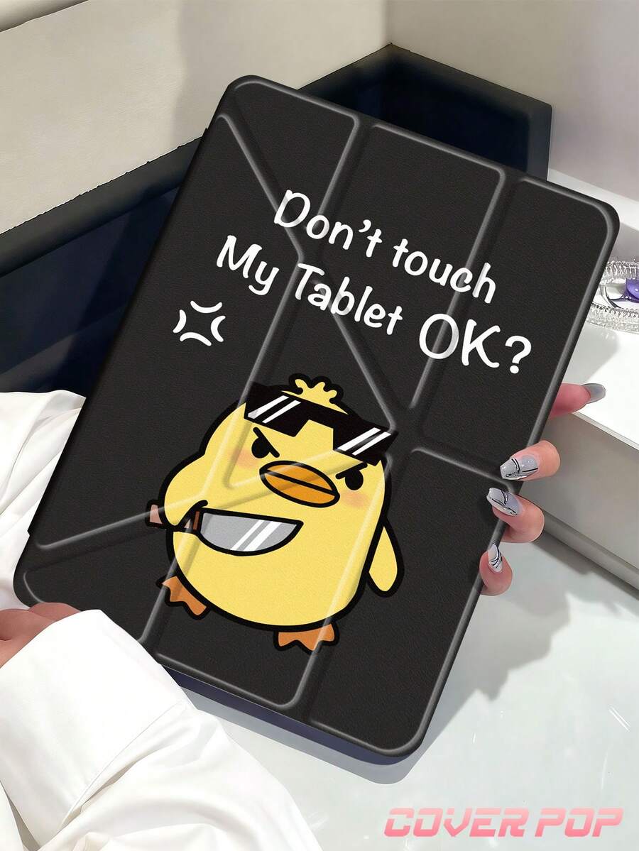 Don't Touch My Device 可愛卡通企鵝圖案平板保護殼，相容 iPad 9.7/10.2/10.5/10.9/12.9/Pro 11、第 10 代，相容 Galaxy Tab S6 Lite 10.4 吋，相容 Kindle Paperwhite 12 代 2024、Kindle (11 代 - 2024 發布)，柔軟防摔，智慧支架/自動喚醒/睡眠，Y 型折疊平板保護套，多種視角