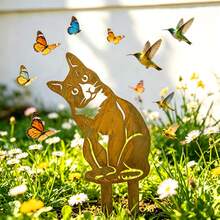 1pc Vintage Rusty Metal Cat Garden Stake, Outdoor Garden And Yard Decor Accent, Suitable For Lawn, Flowerbed And Patio, Gift For Cat Lovers - Floor Socket - View 2