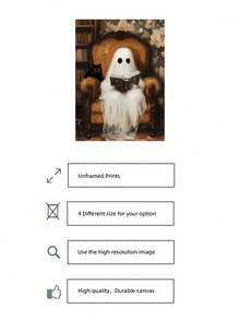 1pc Frameless Ghost And Cat Library Theme Spooky Halloween Wall Art Canvas Poster Print - Whimsical Vintage Decor For Bedroom, Dorm, Apartment, Living Room, Room Decor Bedroom, Decoration, Prints For Wall, Vintage Decor & Best Gift Choice - Frameless - View 5
