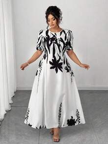 xuehuamaoyi02  Vestido midi de línea A con cintura ceñida, elegante y favorecedora para mujer talla grande, ideal para uso diario y para ir al - Blanco y Negro - Ver 7