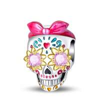 1 peça pulseira de contas estilo Dopamina Sweet Cool em prata esterlina S925 de baixa alergia, com caveira rosa, ananás, urso e trevo de quatro folhas verde, adequada para pulseira original, para fazer joias DIY femininas, presente de aniversário - Multicolorido - Ver 15