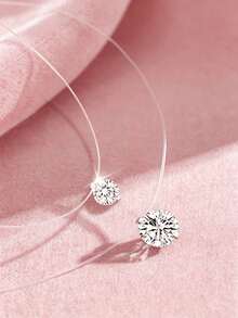 1pc S925 Sterling Silver Minimalist Luxury Casual Versatile Single Zirconia Pendant Necklace, Low-Key Elegant Ins Cold Style Neck Jewelry For Daily Commute, Party, Vacation, Gift - Diamond - View 1