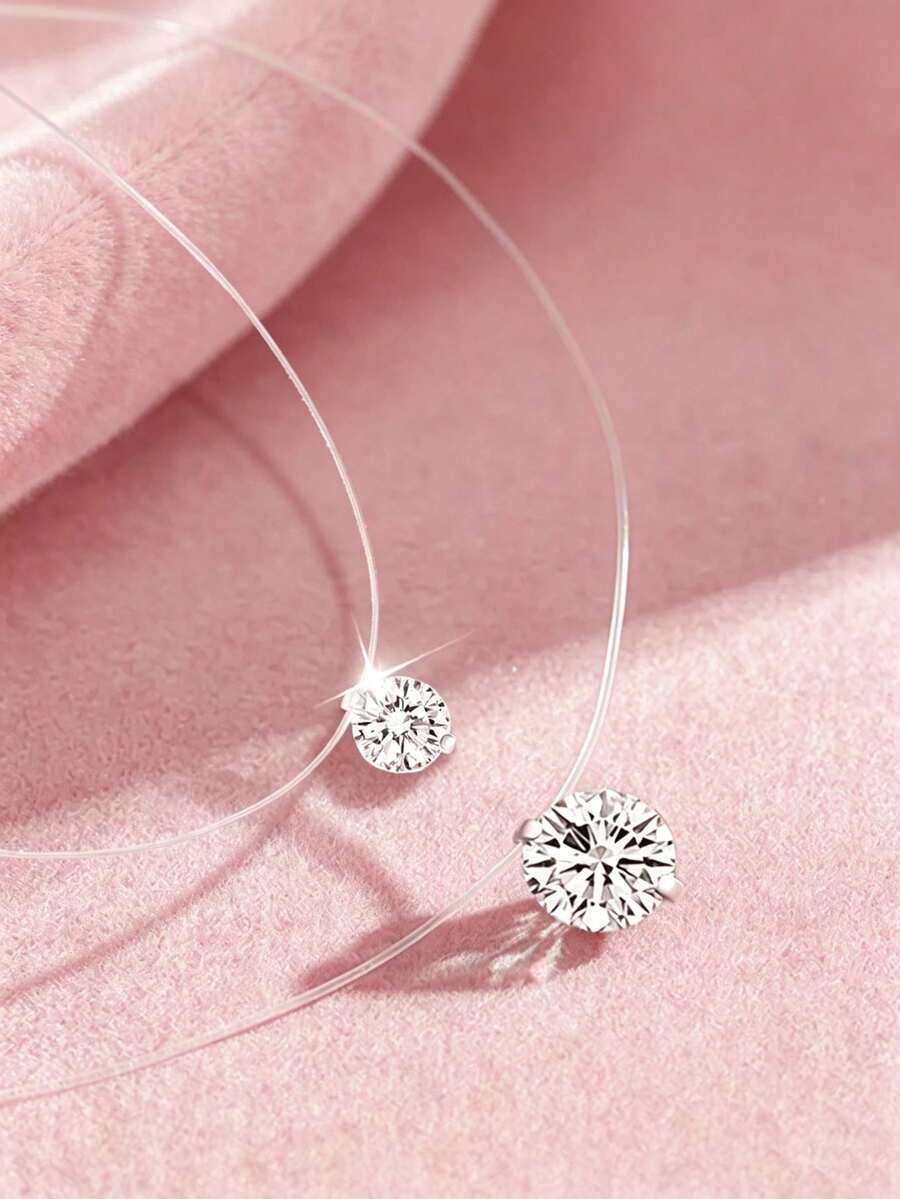 1pc S925 Sterling Silver Minimalist Luxury Casual Versatile Single Zirconia Pendant Necklace, Low-Key Elegant Ins Cold Style Neck Jewelry For Daily Commute, Party, Vacation, Gift - Diamond - View 1