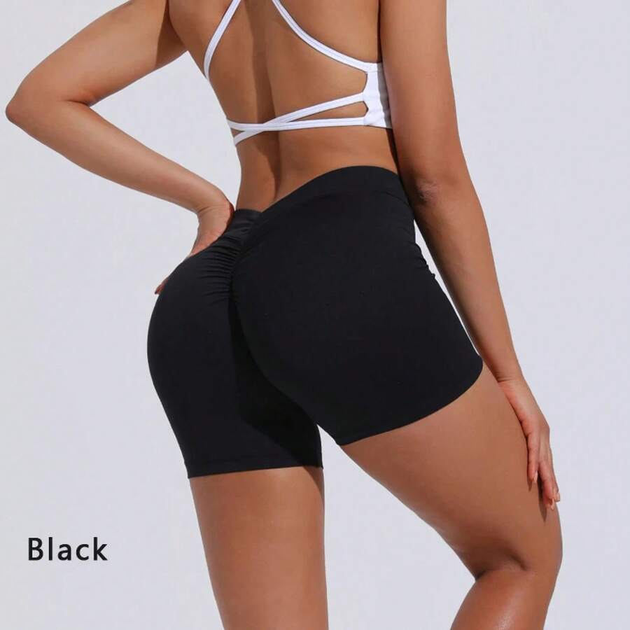DIAS FIT JOY High Waist Butt Lifting Sports Shorts, Women's Nylon Yoga Shorts, Workout And Fitness Sports Pants - 黑色的 - 查看 1