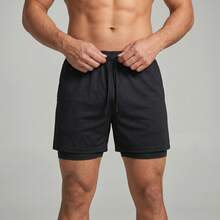 2-In-1 Double Sports Dry Fit Shorts With Pocket Gym Shorts Sports Shorts - Black - View 6