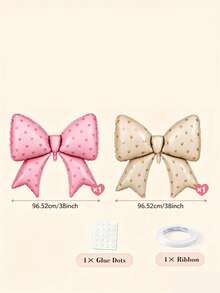 2/10/12/24pcs Pink Cream 18 Inch Heart Shaped Foil Balloons With 38 Inch Heart Shaped Printed Bow Foil Balloons, Suitable For Baby Shower, Gender Reveal, Newborn Party Decoration - Multicolor - View 8