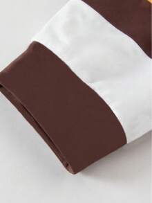2pcs/Set Girls American Vintage Casual Outfit, Spring/Autumn Digital Print Contrast Color Long Sleeve Top, High Waist Flared Pants - Brown - View 7
