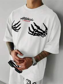 Una camiseta de hombre con un diseño de estilo callejero casual.Hecho de poliéster, presenta un corte holgado, cuello redondo y mangas cortas, adecuado para el uso en verano. - Morado - Ver 5