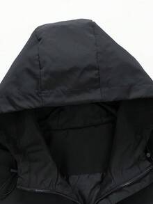 Men's Plus Size Hooded Jacket With Pockets, Spring/Autumn Printed Outerwear - Black - View 3