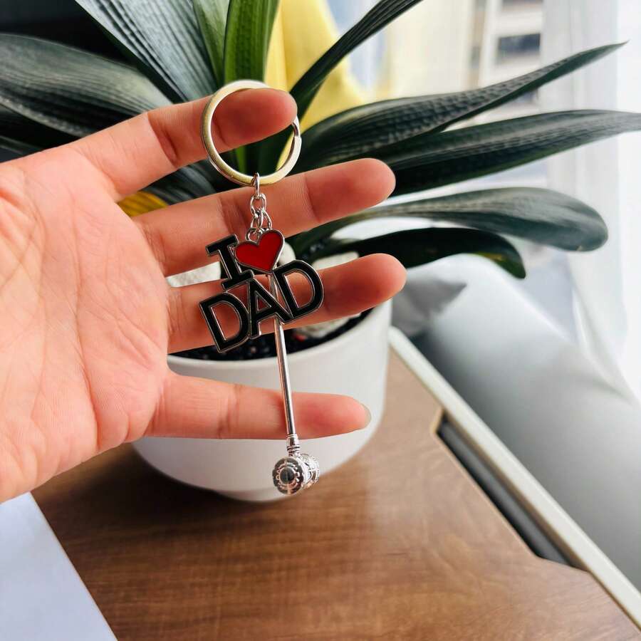 Legal Gavel Charm Keychain With I Love DAD Letter Tag, Men's Car Key Holder Gift For Law Practitioner Papa Father Birthday Present, Cartoon Casual Zinc Alloy Keychain - Gavel Keychain - View 1