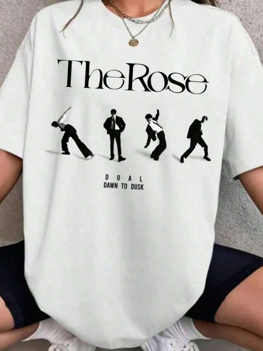 Camiseta Gráfica con Diseño de Tipografía Moda Siluetas Cuello Redondo Básica Estilo Vintage Rock Urbano Streetwear Alternativo Novedad Blusa Retro - Blanco - Ver 1