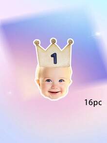 8/12/16pcs Custom Kid Photo And Text 1st Birthday Banner, Pink Blue Beige Crown Number Photo Banner, Customizable Kids First Birthday Party Banner - Multicolor - View 7