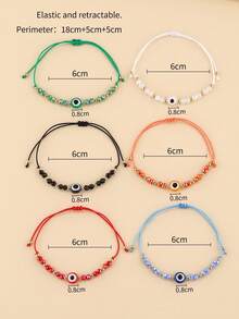 6pcs Girls Fashion Versatile Casual Eye Decor Braided Bracelets - Multicolor - View 7