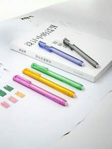 4pcs Retractable Erasers, Refillable Eraser Grips Stationery, Automatic Retractable Erasers, Suitable For School And Writing, Random Colors - Multicolor - View 9