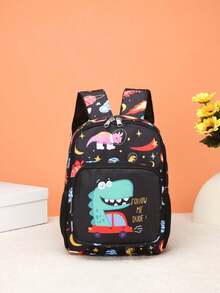 1 Stück Mini Cartoon Dinosaurier Muster Rucksack, zufällige Druckposition - Auto Dinosaurier Schwarz - Übersicht 2