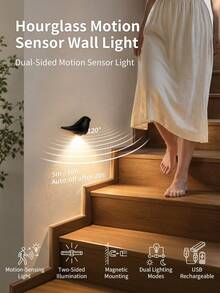 1pc Stick-On Motion Sensor LED Wall Sconce, Cordless Battery On/Off Night Light With Dusk Dawn Sensor & Night Mode, Minimalist Rechargeable Mini Corner Lamp,Decorative Wireless Induction Wall Lighting Fixture For Hallway,Staircase Closet Bathroom - Normal - View 3