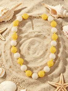 1pc European & American Bohemian Round Geometric Acrylic Mixed Color Beaded Rope Handmade Knotted Women's Necklace With Stainless Steel Accessories, Holiday Gift, Daily Wear - Hand-knotted Resin Stainless Steel Accessory Necklace - View 17