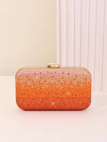 Bolso de Noche con Carcasa Dura de Strass Brillante Ombré, Adecuado para Bodas, Bailes de Graduación, Banquetes, Fiestas de Cóctel y Celebraciones Festivas, Elegante para Fiestas - Naranja Coral - Ver 5