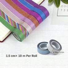 Glitter And Washi Tape Self-Adhesive Shiny Decorative Tape, Multi-Color Glossy Craft Tape For Party Gift Wrapping, Scrapbooking DIY - Multicolor - View 6