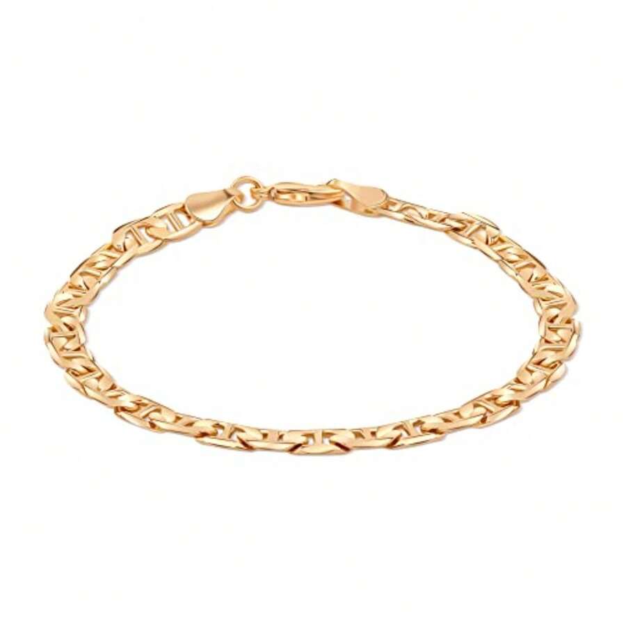 Barzel - Pulsera de cadena de oro de 18 quilates bañada en oro de Mariner/Marina - Fabricado en Brasil - 6 mm - Ver 1