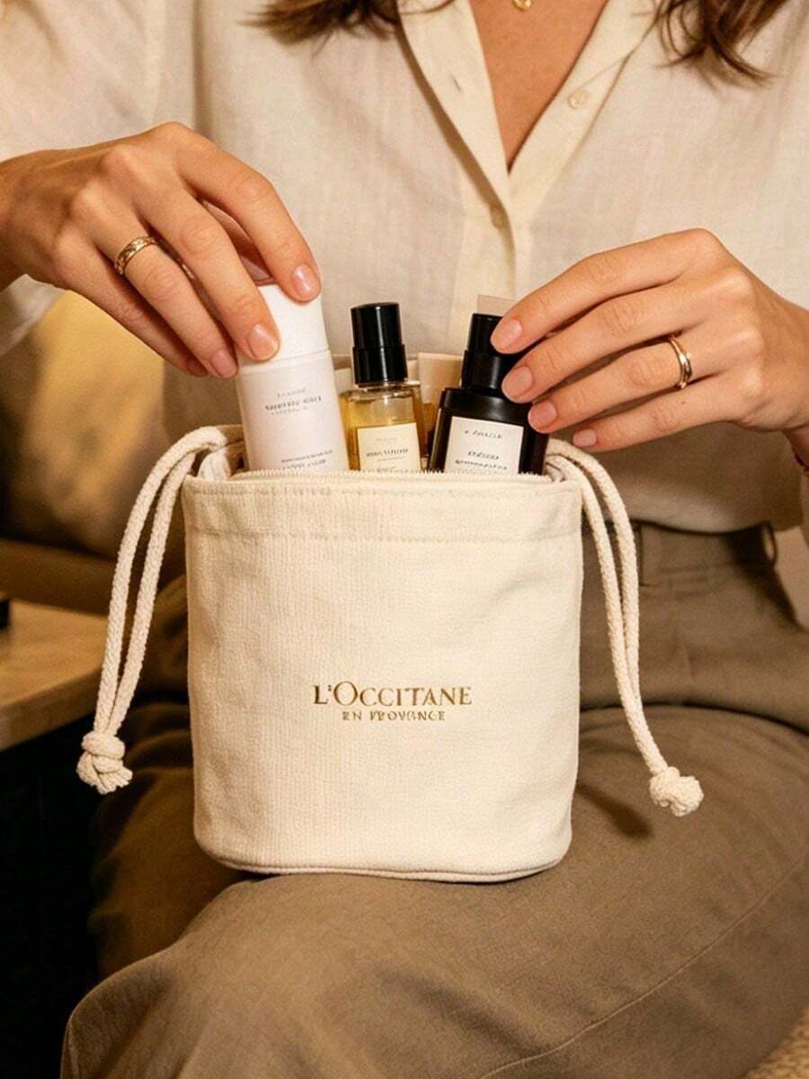 L'Occitane French Style Makeup Bag, Large Capacity Cosmetic Storage Bag, Smooth Zipper, Travel & Daily Use, LOCCITANE‑GIFT‑10 - Champagne - View 1