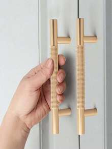 2pcs Modern Aluminum Alloy Gold Cabinet Carved Handles And Drawer Pulls, Wardrobe Door Handles, Furniture Hardware Accessories - Gold - View 3