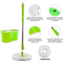 Magic Rotating Mop With Wringer Bucket, 360° Rotating Microfiber Head, Adjustable Telescopic Handle, Efficient Cleaning System For Wood, Ceramic, Marble Floors And More (BLACK) - Green - View 3
