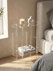 Acrylic Transparent Narrow Side Table Coffee Table Storage Rack Minimalist Bedside Table Sofa Side Table Beverage Table, Minimalist Side Table Suitable For Living Room, Bedroom, Small Space Tight Bedside Table/Nightstand - Transparent - View 4