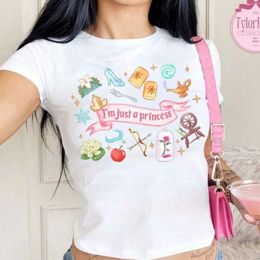 Camiseta Amplia con Estampado de Princesaágica Cuello Redondo Básica Estilo Japonés Kawaii Urbano Moda Streetwear Top Chica - Blanco - Ver 1