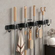 1 pieza Soporte de pared de acero inoxidable 304 para escoba y fregona, organizador de almacenamiento duradero, adecuado para lavandería, cocina, armario y baño, estante de almacenamiento de herramientas de limpieza - Multicolor - Ver 2
