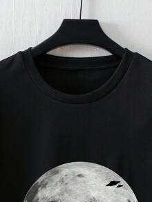 Camiseta de Cuello Redondo con Estampado Lunar para Hombre, Camiseta Holgada de Manga Corta para Verano, Camiseta para Uso Diario - Negro - Ver 3