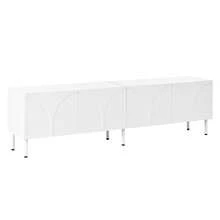 TV Stand/Living Room Side Table With Curved Lines In Three Dimensions, Four Doors, Two Separate Storage Compartments, Metal Legs. - 白色 - 查看 10