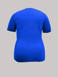 Talla Grande - Talla Grande - Moda Talla Grande Camiseta de Manga Corta con Estampado de Letras para Mujer - Azul - Ver 2