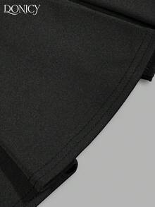 DONICY Blusa versátil con cuello en forma de corazón con volantes en el bajo, de tela estructurada - Negro - Ver 5