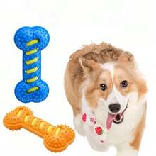 Juguetes para masticar para perros, juguete de hueso de goma resistente a mordeduras, palo interactivo para cachorros, juguete para masticar para cachorros, juguetes interactivos chirriantes para perros - Azul y blanco - Ver 4