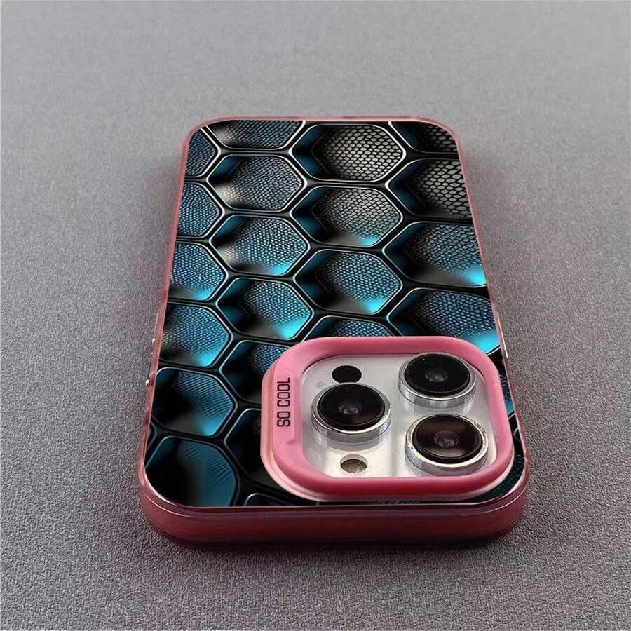 Tech Grid Is Suitable For Apple 16Pro Phone Case, 16Pro New Model, 14Pro Premium, 17Pro Personalized - 彩銀殼-粉紅色-科技方格 - 查看 1