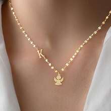 Collar con colgante de letra, cruz y corona, estilo minimalista clásico, cadena de cuentas de acero inoxidable, para mujer. - Letras doradas 2 - Ver 5