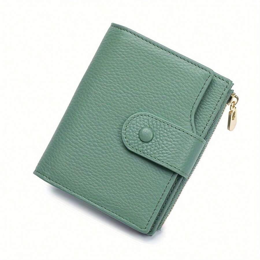 Elegant Women's Genuine Leather Folding Wallet, With A Large Capacity Design Including Credit Card Slots And A Bill Compartment. - 綠色 - 查看 1