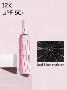 1PC Summer New 3-Fold Automatic Folding Umbrella, Double Ribs, Sun & Rain Umbrella, Extra Large Double Person Black Coating Sunshade Umbrella - As Shown - View 1