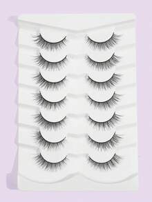MAANGE 7 paires de faux cils naturels épais, moelleux et délicats, convenant pour un port quotidien, style manga, maquillage quotidien pour débutants, essentiel de voyage, parfait pour les fêtes/cadeaux pour les femmes et les filles - Noir - Voir 5