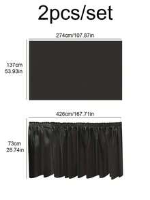 1 Set Rectangular Tablecloth With Pleated Table Skirt, PEVA Plastic Oil-Proof Waterproof Stain-Resistant Wedding Party Decoration Set, Suitable For Birthday Party, Event, Banquet, Baby Shower - Black - View 7